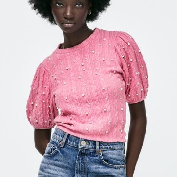 Zara Tops - Zara PEARL SOFT TOP PINK Size Large